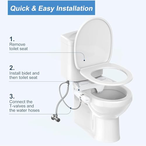 Veken Ultra-Slim Bidet, Non-Electric Dual Nozzle (Posterior/Feminine Wash) Fresh Water Sprayer, Adjustable Water Pressure, Bidet for Toilet Seat Attachment, Stainless Steel Inlet Badays