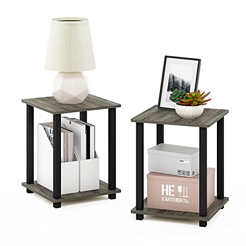 Furinno Simplistic Set of 2 End Table, French Oak Grey/Black