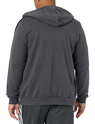 adidas Men's Essentials Fleece 3-Stripes Full-Zip Hoodie, Dark Grey Heather, Medium
