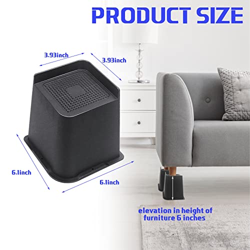 Twakashic Bed Furniture Risers 6 Inch, Bed Frame Risers Heavy Duty, Bed Elevators for Under Bed Storage, Lifts up to 5000LBS for Sofa Table Chair Couch (Set of 4, Black)
