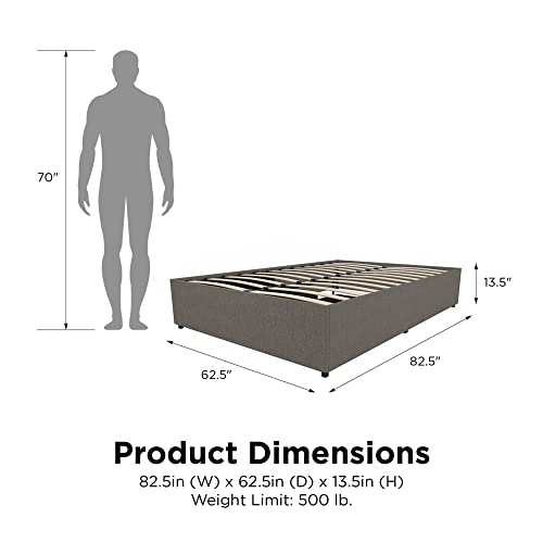 DHP Maven Upholstered Platform Bed for Raised Mattress Support with Underbed Storage Drawers, No Box Spring Needed, Queen, Gray Linen