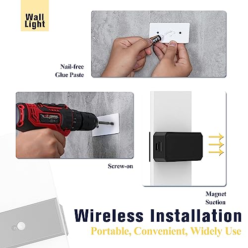 Battery Operated Wall Sconces Set of Two, Wireless Motion Sensor Wall Lights, Rechargeable Lamp Sconce Wall Lighting with 2-Mode for Hallway Stairway Bedroom Basement Living Room, LBD025-LED-BK2