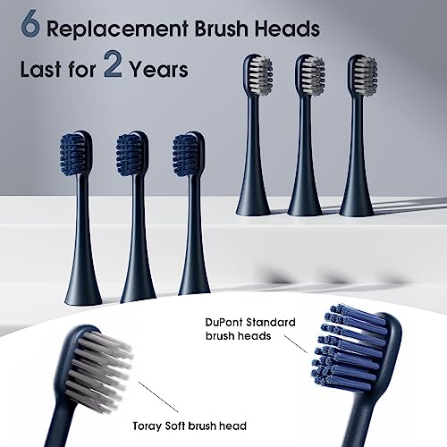 JIMOK Sonic Whitening Electric Toothbrush For Adults, Cleaning Toothbrushes Set With 3Dupont & 3Toray Brush Heads,1 Charge for 90 Days Use (Include Wall Adapter),5modes, A Extra Toothbrush Holder,Blue