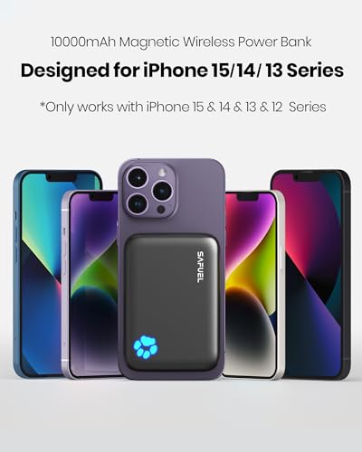 SAFUEL Magnetic Portable Charger, 10000mAh Wireless Magnetic Power Bank, 20W PD QC3.0 Fast Charging Battery Bank, USB C in&Out Battery Pack for iPhone 14 13 12 Pro Max Mini Plus and Magnetic Case