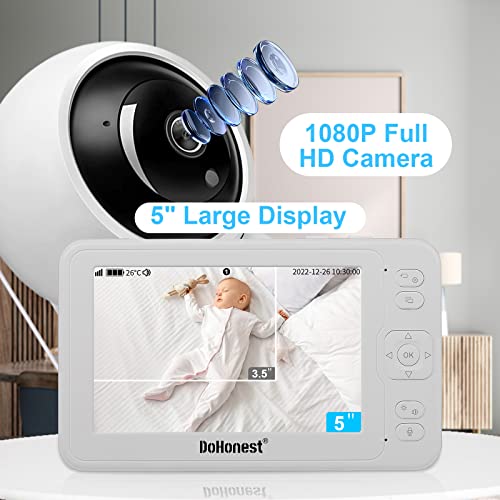DoHonest Baby Monitor HD 1080P Camera Audio Home Wireless 5” Display Infant Video Monitoring Remote Pan Tilt Infrared Night Vision 1000ft Range Temperature Sensor S06