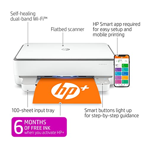 HP ENVY 6055e All-in-One Wireless Color Printer, with bonus 6 months free Instant Ink (223N1A), white