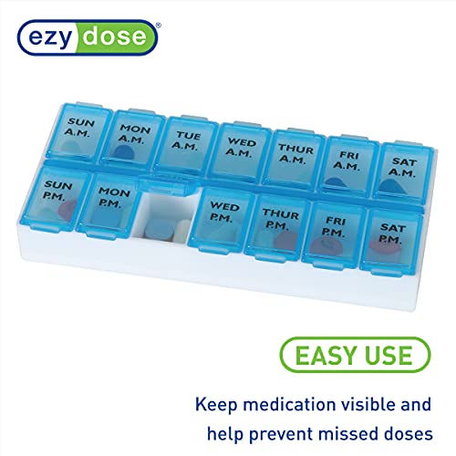 Ezy Dose Weekly (7-Day) AM/PM Pill Organizer, Vitamin Case, And Medicine Box, Medium Compartments, 2 Times a Day, Color may vary