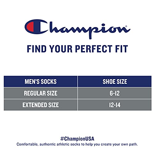 Champion Men's Double Dry Moisture Wicking Socks 6, 8, 12 Packs Availabe, Black Crew C-6 Pack, 12-14