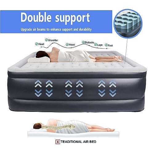 DINBooonLUX Twin Air Mattress with Built in Pump - 18-Inch Raiesd Height for Optimal Support,Durable Luxury Air Bed with Carry Bag,Double Height Blow Up Airbed for Home,Guests&Camping