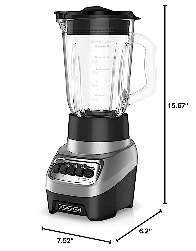 BLACK+DECKER PowerCrush Multi-Function Blender with 6-Cup Glass Jar, 4 Speed Settings, Silver