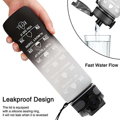 Esgreen 32 oz Motivational Water Bottles With Time Maker, Big 1000ml BPA-free Plastic Water Jugs For Men Women, No Straw Leak-proof Sturdy Drinking Bottles With Strap For Sports Workout Gym Travel