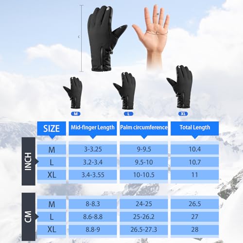 Pleneal Winter Waterproof Gloves for Men - Snow Ski Gloves with 10 Touchscreen Fingers & Comfortable Multiple-Layer Lining, Elastic Wrist Band