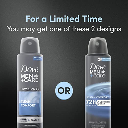 Dove Men+Care Antiperspirant Deodorant Dry Spray Clean Comfort 3 Count For Men 48-hour Sweat and Odor Protection with Triple Defense Technology 3.8 oz