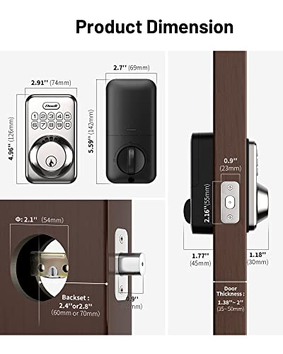 Keyless Entry Lock for Front Door, Zowill Electronic Keypad Deadbolt Smart Auto Lock, Anti-Peeping Password, 20 Customizable User Codes, IP54 Weatherproof, Easy to Install , Satin Nickel