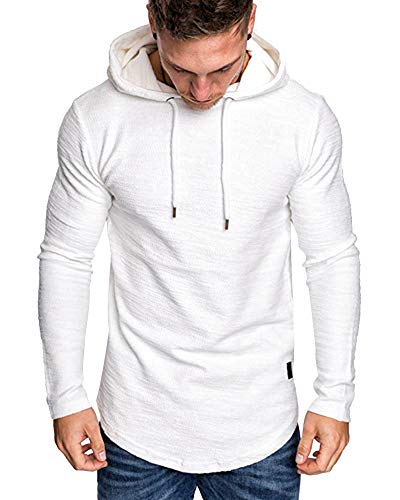 lexiart Mens Fashion Athletic Hoodies Sport Sweatshirt Solid Color Fleece Pullover White L
