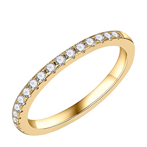 SMILEST 1.8MM Moissanite Rings for Women, D Color VVS1 Clarity Lab Created Diamond Wedding Band 14K Gold Plated S925 Sterling Silver Half Eternity Ring Moissanite Wedding Rings for Women Mom Wife Gift