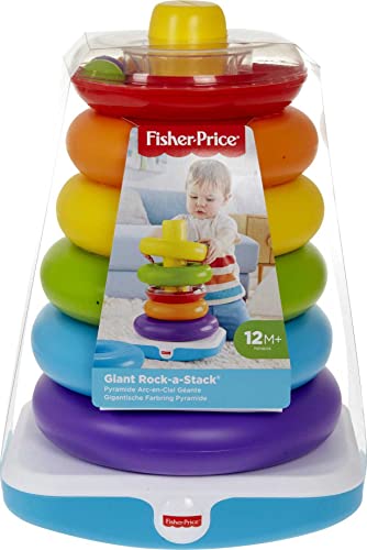 Fisher-Price Toddler Toy Giant Rock-A-Stack, 6 Stacking Rings with Roly-Poly Base for Ages 1+ Years, 14+ Inches Tall
