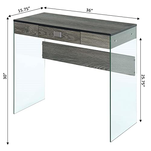 Convenience Concepts SoHo 1 Drawer Glass 36 inch Desk, Weathered Gray/Glass