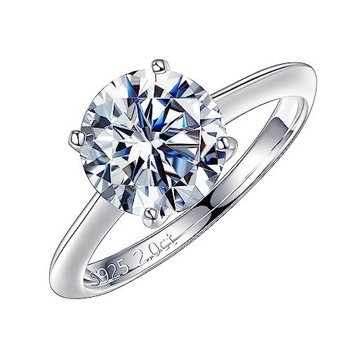 Turandoss Moissanite Wedding Rings for Women, 2ct Round D Color VVS1 Clarity Lab Created Diamond Rings 14K White Gold Vermeil 4 Prong Knife Edge Moissanite Engagement Rings for Women Jewelry Gifts