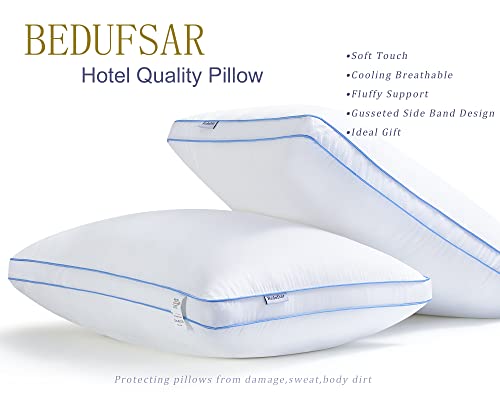 Bedufsar Bed Pillows for Sleeping, Queen Size Pillows Hotel Quality Set of 2, Firm and Supportive Gusseted Pillows for Side and Back Sleepers, Cooling Down Alternative Fluffy Soft Pillow (20x30 in)