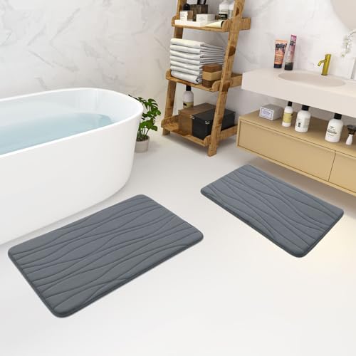 Buganda Memory Foam Bathroom Rug Mat 24x16, Extra Soft and Absorbent Bath Mats, Non-Slip and Machine Washable Bath Rugs for Bathroom Floor,Tub and Shower, Dark Grey