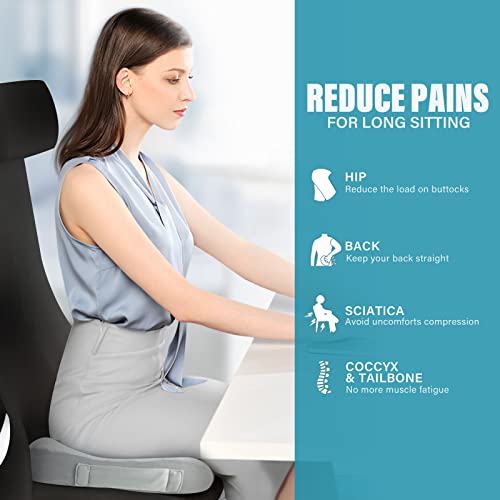 WAOAW Car Seat Cushion, Office Chair Cushions Butt Pillow for Long Sitting, Memory Foam Chair Pad for Back, Coccyx, Tailbone Pain Relief (Grey)