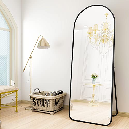 HARRITPURE 64"x21" Arched Full Length Mirror Floor Mirrors with Aluminum Alloy Frame Free-Standing Wall Mounted or Leaning Large Bedroom Dressing Mirror Modern & Contemporary Decor for Home,Black