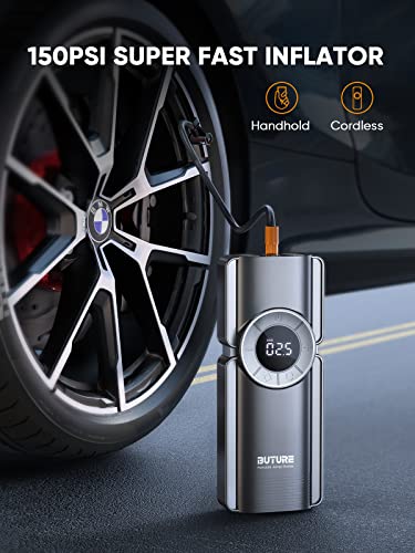 Portable Car Jump Starter with Air Compressor, BUTURE 150PSI 2500A Car Battery Jump Starter Battery Pack (8.5 Gas/8.0L Diesel), Safe Car Jumper Starter Portable Jump Box with Display, Emergency Light