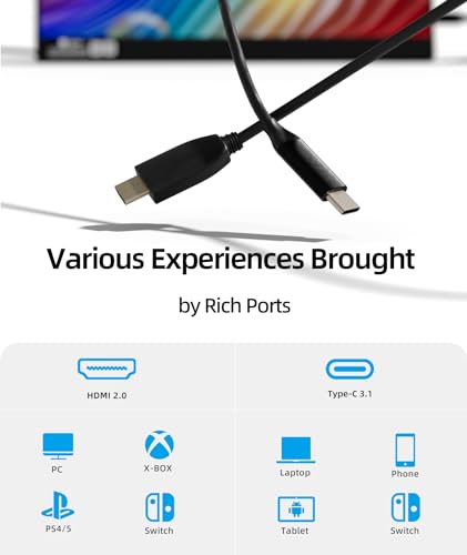 Ingnok Portable Monitor 15.6'' FHD IPS Display, A+Screen USB C HDMI Travel Monitor, Portable Screen for Laptop Mac PC Phone Xbox PS4/5 Switch