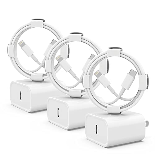 3Pack iPhone Charger【Apple MFi Certified】, 20W PD USB C Wall Charger with 6FT USB C to Lightning Cable Fast Charging Adapter Compatible with iPhone 14/14 Pro Max/13/12/11/XS/XR/X