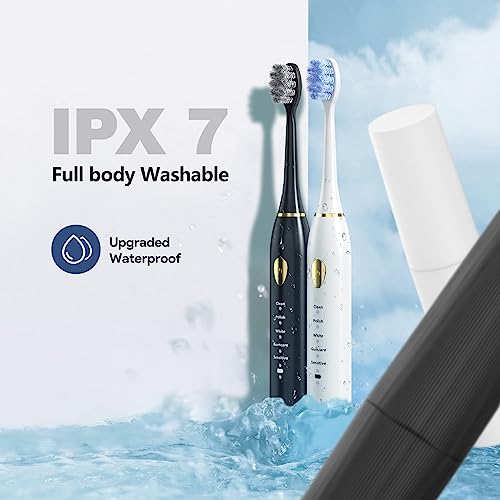 MOROLURU Electric Toothbrush Dual Handle 5 Modes with Smart Timer and 16 Brush Heads & 2 Travel Cases Including IPX7 Waterproof ,Black&White