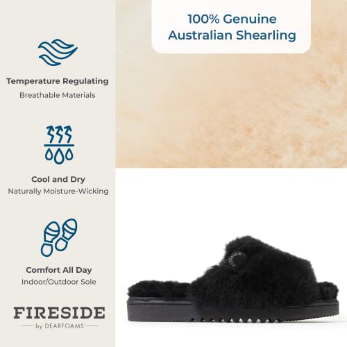 Dearfoams Women's Fireside Cairns Shearling Easy on/Off Slide Sandal Slipper, Black, 9
