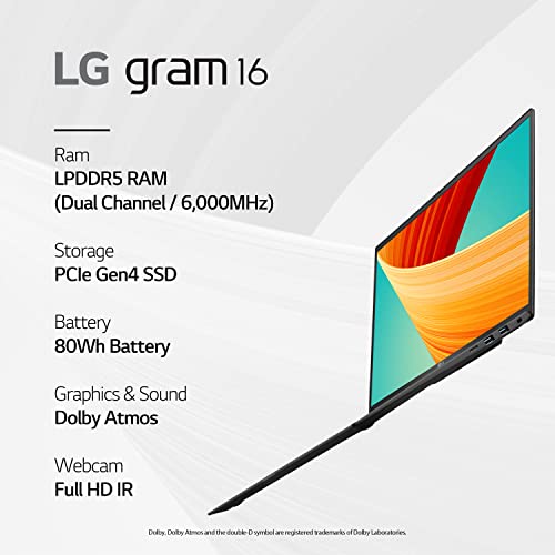 LG gram 16” Lightweight Laptop, Intel 13th Gen Core i7 Evo Platform, Windows 11 Home, 16GB RAM, 1TB SSD, Gray