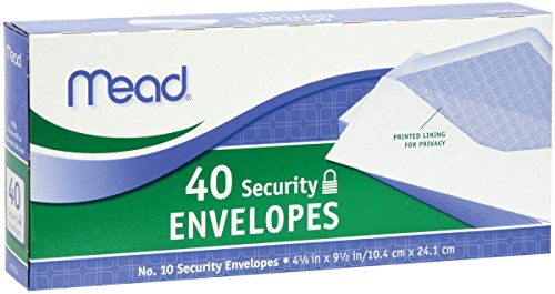 Mead #10 Envelopes, Security Printed Lining for Privacy, Gummed Closure, All-Purpose 20-Ib Paper, 4-1/8" x 9-1/2", White, 40 Letter Size Envelopes per Box (75214)