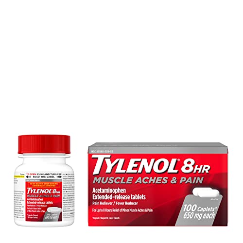 Tylenol 8 Hour Muscle Aches & Pain Relief Extended-Release Tablets with 650 mg Acetaminophen, Fever Reducer & Pain Medicine for Muscles, Joints, Body, and Backache Pain Relief, 100 Count