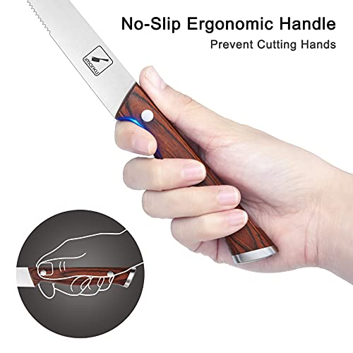 imarku Steak Knives, Steak Knives Set of 6, Japanese HC Steel Premium Serrated Steak Knife Set with Ergonomic Handle and Gift Box, Christmas Gifts for Women and Men