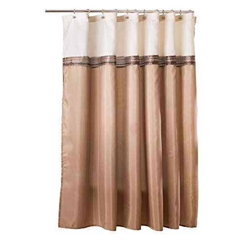 Lush Decor Terra Color Block Shower Curtain Fabric Striped Neutral Bathroom Decor, 72-Inch Beige/Ivory, 72" x 72", Beige & Ivory