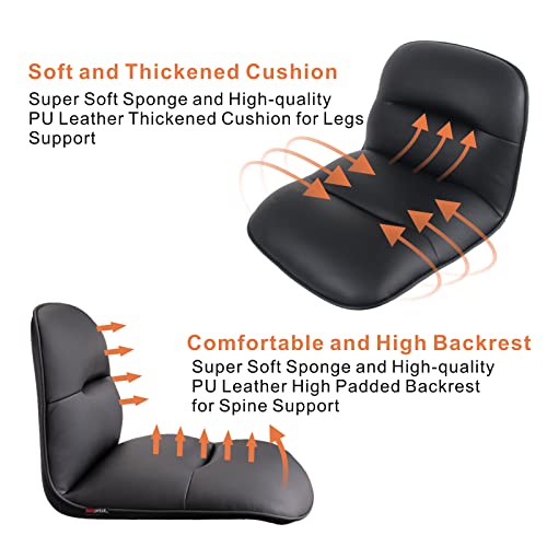 YOUTASTE Black Bar Stools Set of 2 PU Leather Upholstered Counter Height Barstools Adjustable 360 Swivel Metal Thickened High Back Bar Chairs Kitchen Island Stools