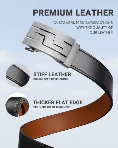 Zitahli Belt Men, Ratchet Belt Dress with 1 3/8" Genuine Leather,Slide Belt with Easier Adjustable Automatic Buckle,Trim to Fit Size 26"-32"