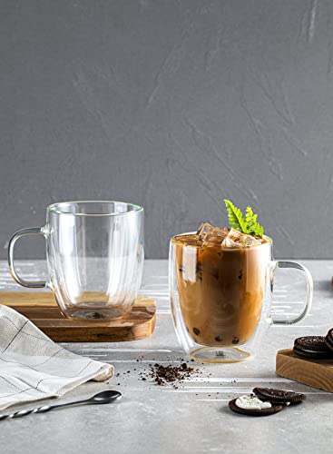 Sweese Double Walled Coffee Mugs - 12.5 oz Insulated Espresso Cups Set of 2, Perfect for Cappuccino, Latte, Americano, Tea Bag, Beverage (413.101)