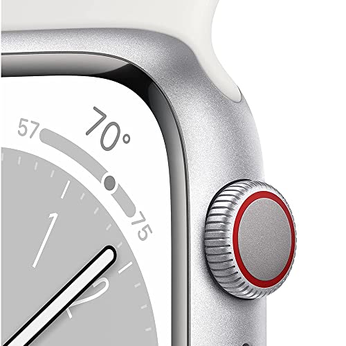Apple Watch Series 8 41mm GPS Silver Aluminum Case - White Sport Band (Renewed)