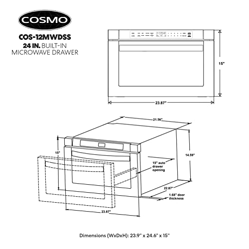 COSMO COS-12MWDSS 24 in. Built-in Microwave Drawer with Automatic Presets, Touch Controls, Defrosting Rack and 1.2 cu. ft. Capacity in Stainless Steel