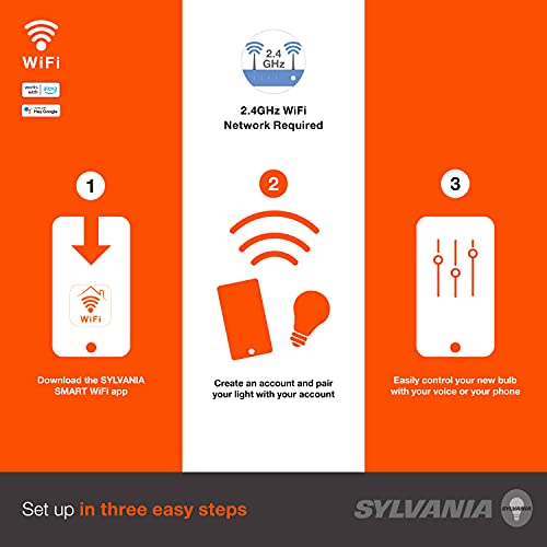 SYLVANIA Wifi LED Smart Light Bulb, 60W Equivalent Dimmable Soft White A19, Compatible with Alexa and Google Home Only - 4 Pack (75672)