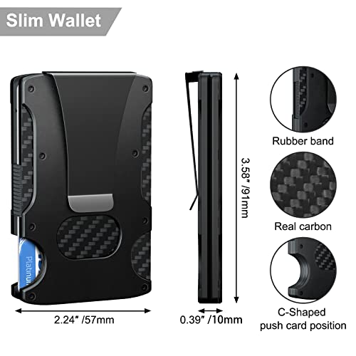 Slim Men's Wallet With Money Clip & Card Holder for 15 Cards and 10 Bills, RFID Blocking, Minimalist Carbon Fiber Wallet Gifts for Men Christmas Stocking Stuffers/Valentine's Day/Thanksgiving/Birthday
