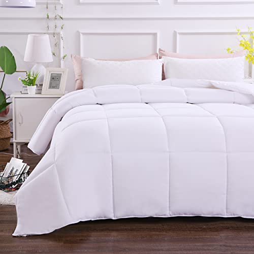 JURLYNE Full Lightweight Comforter - Reversible Duvet Insert with Corner Tabs - Breathable Fabric with Down Alternative Filling - All Season, White, 82 * 86inches