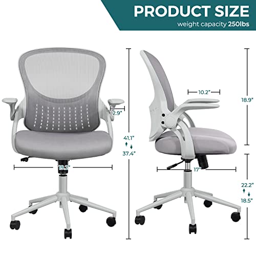 Home Office Chair Ergonomic Desk Chair Mesh Computer Chair Modern Height Adjustable Swivel Chair with Lumbar Support/Flip-up Arms, Grey