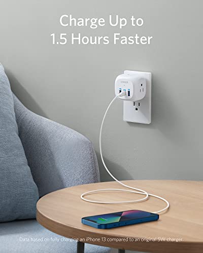 Anker USB C Outlet Extender, 321 Outlet Extender With 3 Outlets and 20W USB C Charging for iPhone 14/13, Power Delivery Charging for School,Dorm,Rooms, Home,Office, Cruise Travel Esstential,TUV Listed