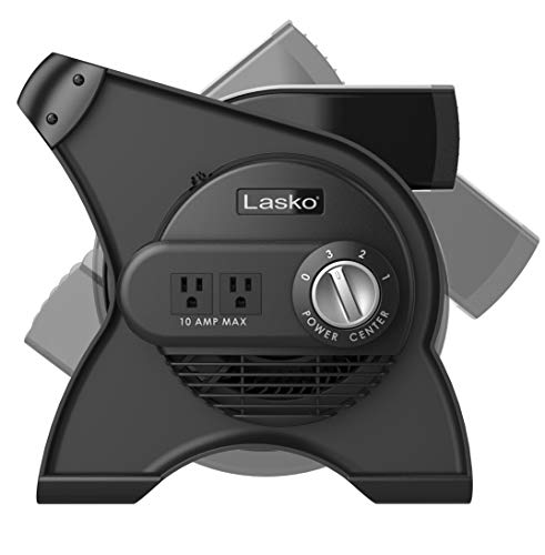 Lasko High Velocity Pivoting Utility Blower Fan, for Cooling, Ventilating, Exhausting and Drying at Home, Job Site, Construction, 2 AC Outlets, Circuit Breaker with Reset, 3 Speeds, 12", Black, U12104