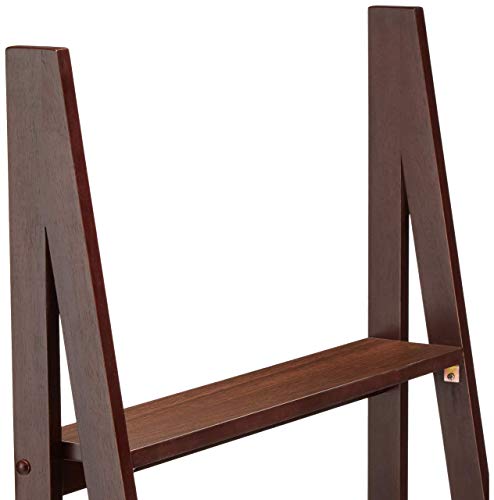Amazon Basics Modern 5-Tier Ladder Bookshelf Organizer, Solid Rubberwood Frame, Espresso Finish, 14 D x 24.8 W x 70.1 H in