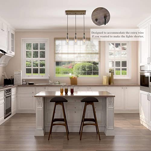 LNC Wooden Pendant Lights, 3-Height Adjustable Bottle Glass Pendant Lighting, Clear Glass Bottle Inspired Lighting Fixture
